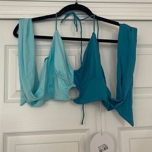 Multi color blue tie crop top